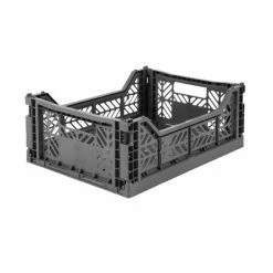AYKASA - Medium Folding Storage Crate: Stone Grey